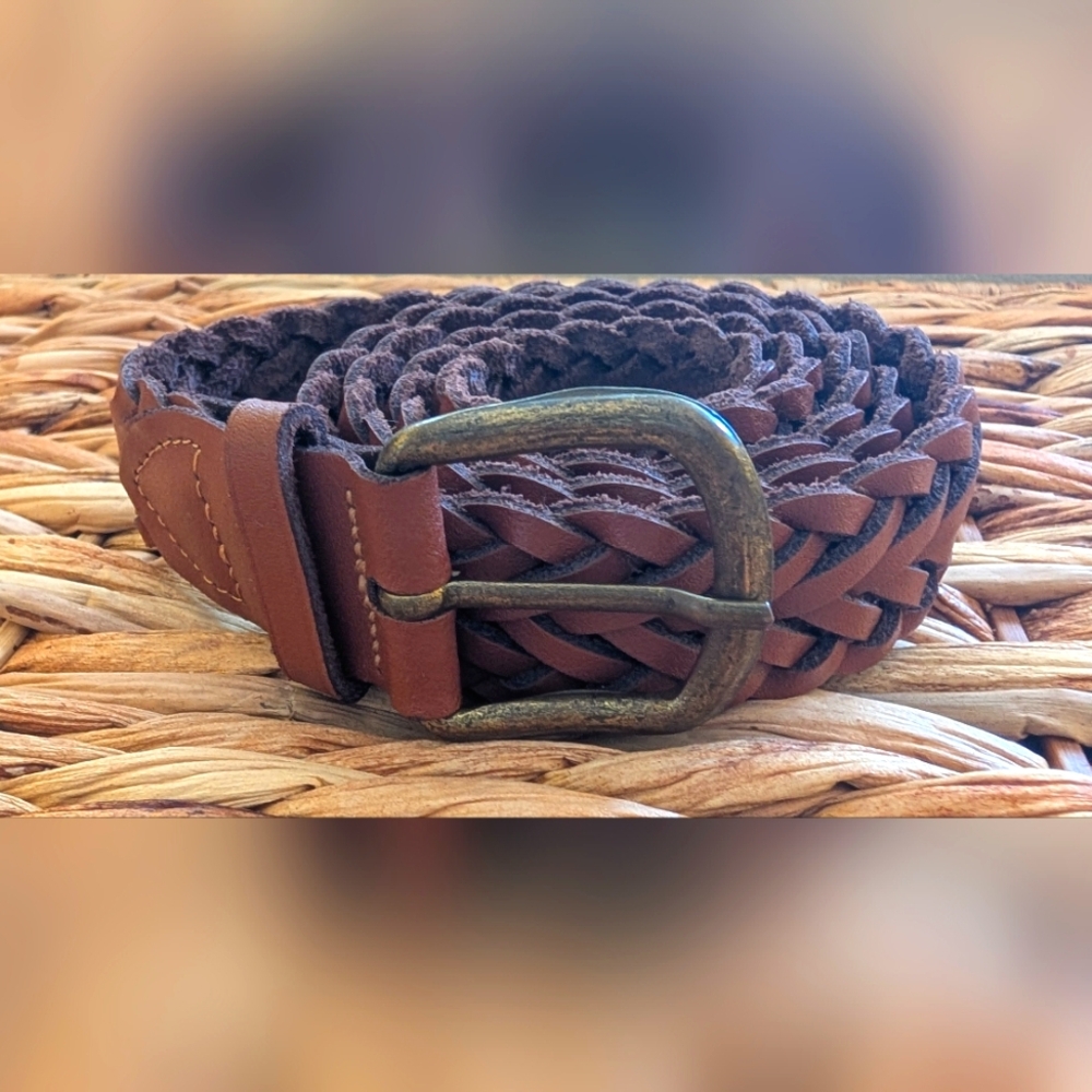 ARGENTINA Brown Genuine Leather Woven Belt Unisex Size 40